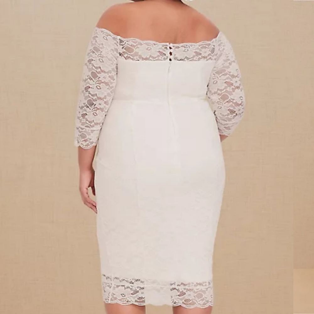Torrid SPECIAL OCCASION IVORY LACE OFF SHOULDER BODYCON DRESS - Picture 8 of 8